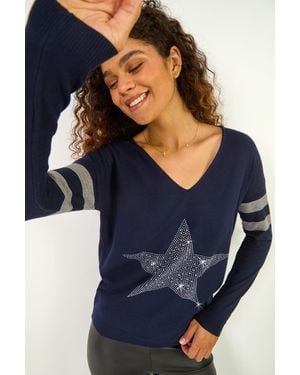 Roman Star Embellished Knit Jumper - Blue