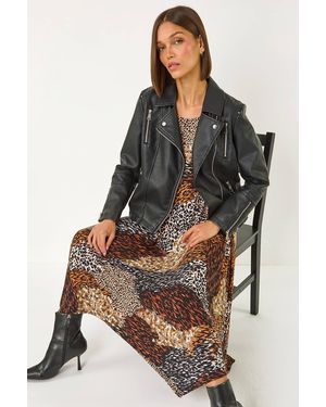 Roman Animal Print Hanky Hem Midi Dress - Brown