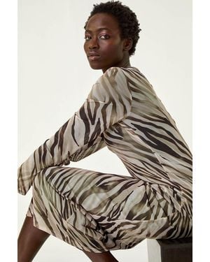 Roman Zebra Print Mesh Maxi Stretch Dress - Natural