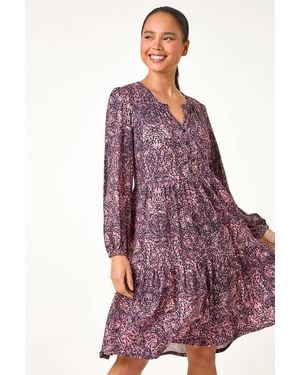 Roman Petite Paisley Tiered Stretch Dress - Purple