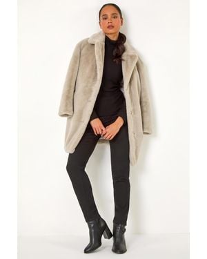 Roman Petite Longline Fur Coat - Black