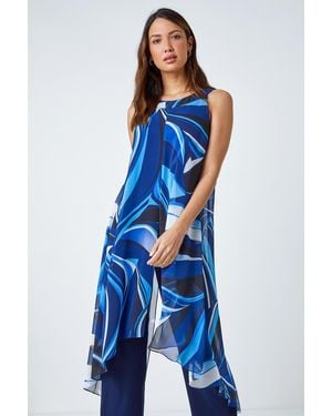 Roman Full Length Printed Overlay Jumpsuit - Blue