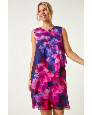 Roman Petite Floral Tiered Dress - Purple