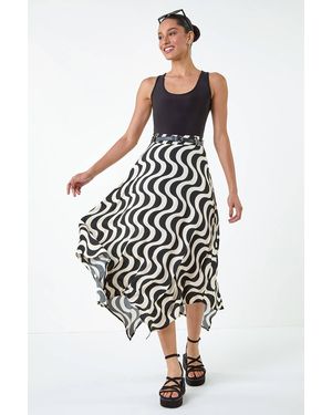 D.u.s.k Swirl Print Belted Hanky Hem Midi Skirt - Black