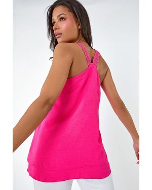 Lilly-and-Hope Lace Trim Strappy Vest Top - Pink