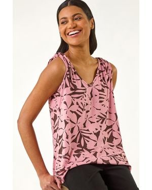Roman Printed Tie Shoulder Vest Top - Red