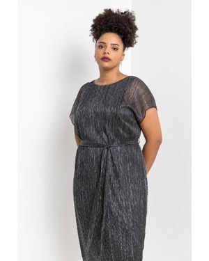 Roman Curve Metallic Plisse Midi Dress