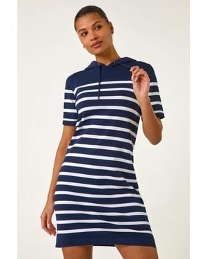 Roman Stripe Hooded Knit Dress - Blue