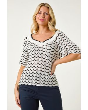 Roman Petite Wave Print V-Neck Knit Jumper - Grey
