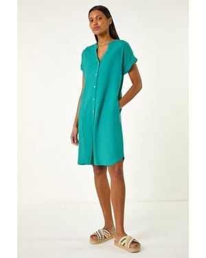 Roman Linen Mix Shift Dress - Blue