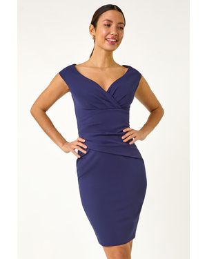 Roman Bardot Wrap Front Dress - Blue