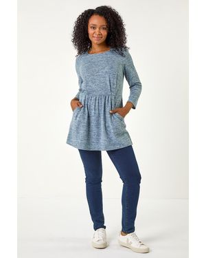 Roman Petite Petite Brushed Knit Pocket Detail Top - Blue