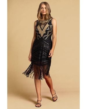 Roman Sequin Fringe Hem Flapper Dress - Metallic