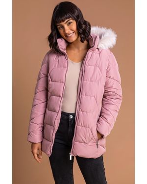 Roman Faux Fur Trim Hooded Coat - Pink