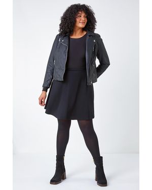 Roman Curve Elastic Waist A Line Skater Skirt - Black