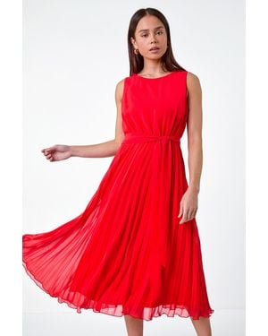 Roman Petite Pleated Midi Dress - Red