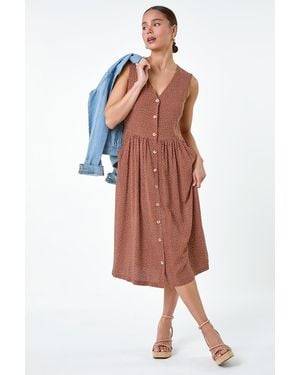 Roman Petite Ditsy Spot Pocket Button Midi Dress - Multicolour