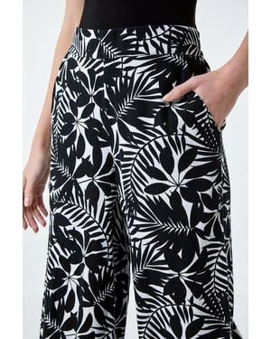 Roman Leaf Linen Blend Wide Leg Trousers - White