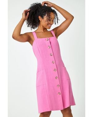Roman Petite Button Front Pocket Dress - Pink