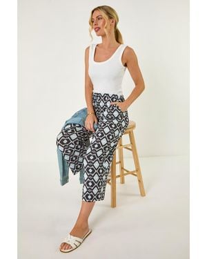 Roman Petite Geo Print Stretch Trouser - Blue