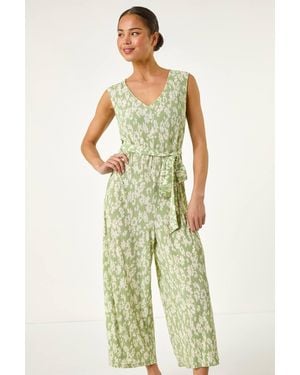 Roman Petite Floral Crinkle Crop Jumpsuit - Green
