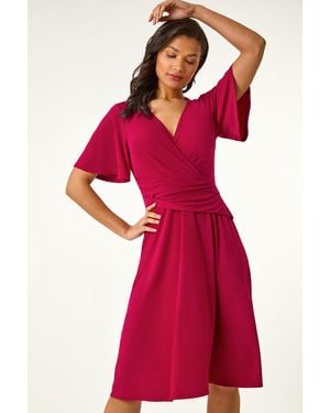 Roman Wrap Over Stretch Dress - Red