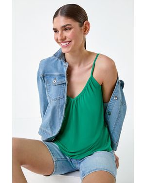 Roman Gathered V-Neck Stretch Vest Top - Green