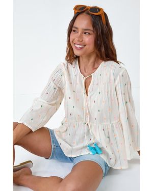 Roman Petite Embroidered Cotton Smock Top - White