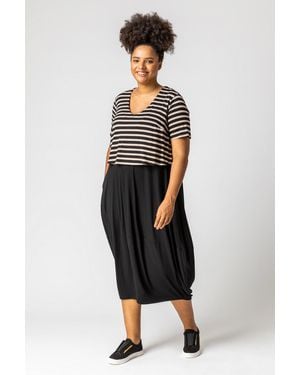 Roman Curve Stripe Contrast Print Jersey Dress - Natural