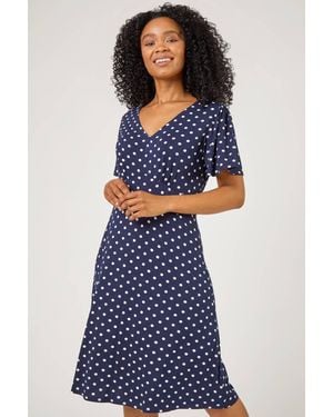 Roman Petite Spot Print Stretch Jersey Dress - Blue