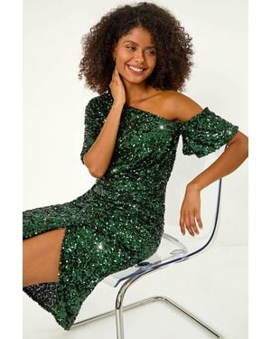 D.u.s.k Sequin One Shoulder Stretch Midi Dress - Green
