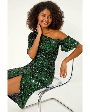 D.u.s.k Sequin One Shoulder Stretch Midi Dress - Green