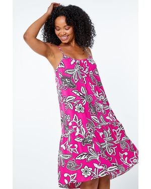 Roman Petite Floral Print Tiered Dress - Pink