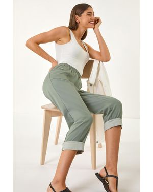 Roman Contrast Detail Cropped Stretch Trouser - Green