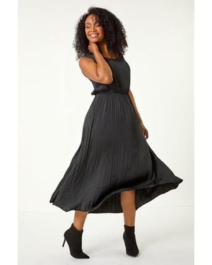 Roman Petite Crush Pleat Midi Dress - Black
