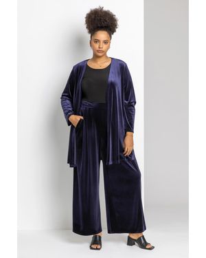 Roman Curve Velvet Wide Leg Trousers - Blue