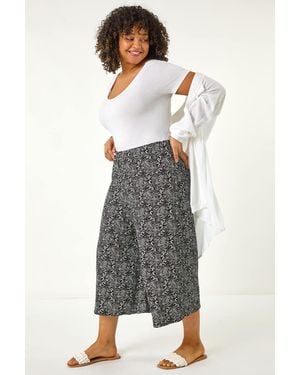 Roman Curve Abstract Print Culottes - Grey