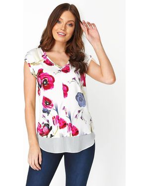 Roman Floral Chiffon Hem T-Shirt - White