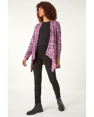 Roman Linear Floral Print Gathered Cardigan