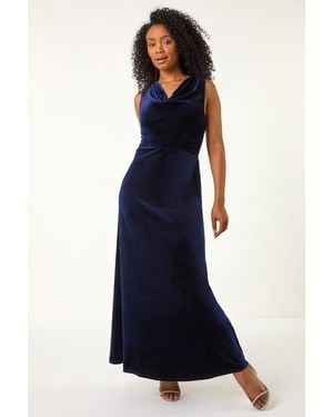 Roman Petite Cowl Neck Velvet Stretch Maxi Dress - Blue