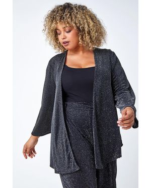 Roman Curve Metallic Longline Stretch Kimono - Blue