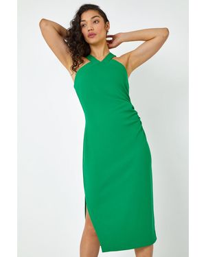 D.u.s.k Ruched Halter Midi Stretch Dress - Green