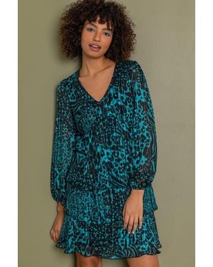 D.u.s.k Tiered Satin Animal Print Dress - Multicolour