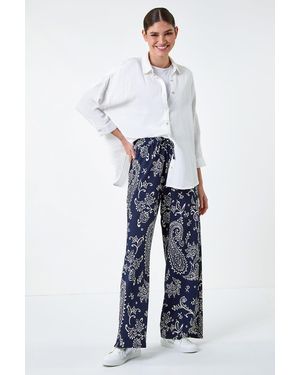 Roman Paisley Print Textured Jersey Trousers - White