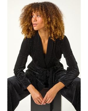 Roman Studded Velvet Belted Blazer - Black