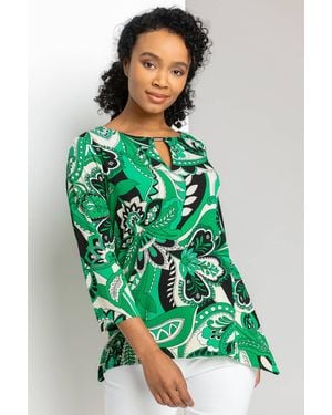 Roman Petite Paisley Keyhole Detail Jersey Top - Green
