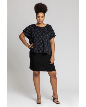 Roman Curve Glitter Embellished Contrast Dress - Black