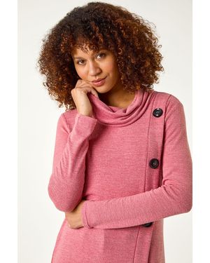 Roman Cowl Neck Button Stretch Top - Pink
