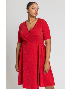 Roman Curve Shimmer Wrap Dress - Red