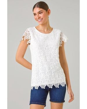 Roman Floral Lace Sleeveless Top - White